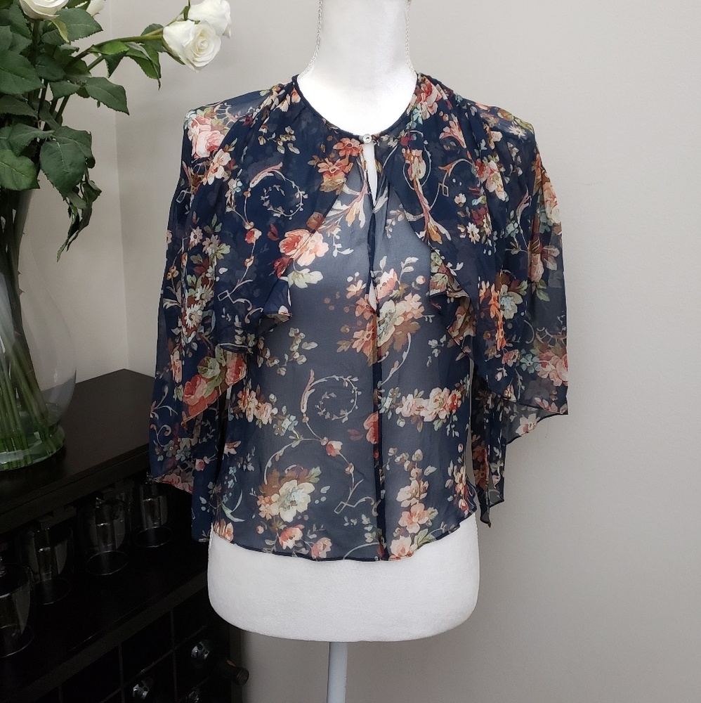 Zara Woman High Low Floral Chiffon Shawl Top
